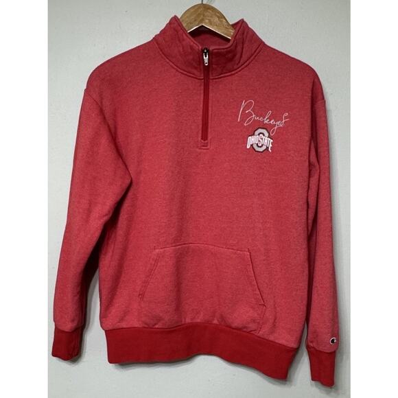 Ohio State Buckeyes Champion Sweatshirt Women’s Size Medium 1/4 Zip Red - Picture 1 of 10